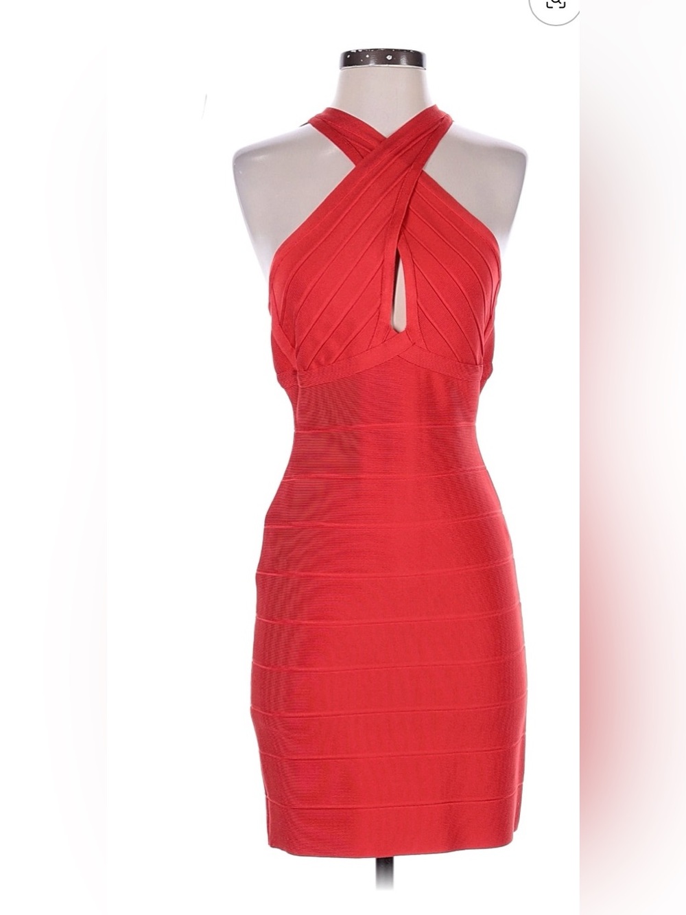 Herve Leger Coral Poppy bandage halter dress  NWT